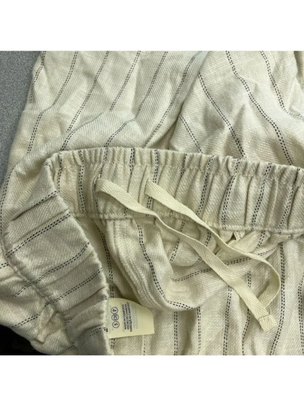 NWOT Blanknyc Women's S Linen-Blend Striped Beige Shorts Elastic Waist B0666